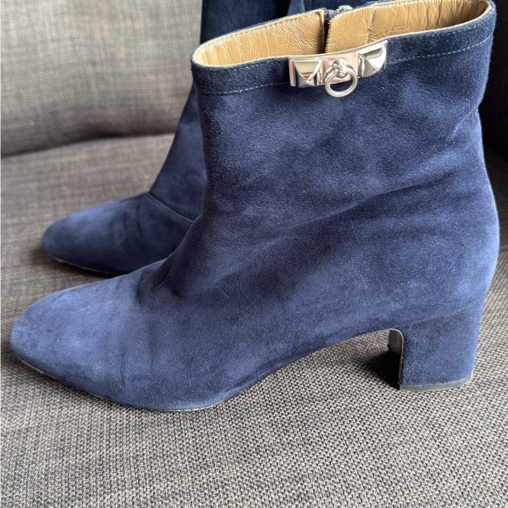 Hermes Deep Blue Suede Ankle Boots